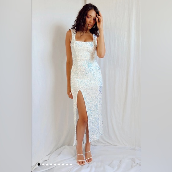 Show Me Your MuMu Dresses & Skirts - Show Me Your Mumu Eden Midi Dress in White Sparkle Sequin
